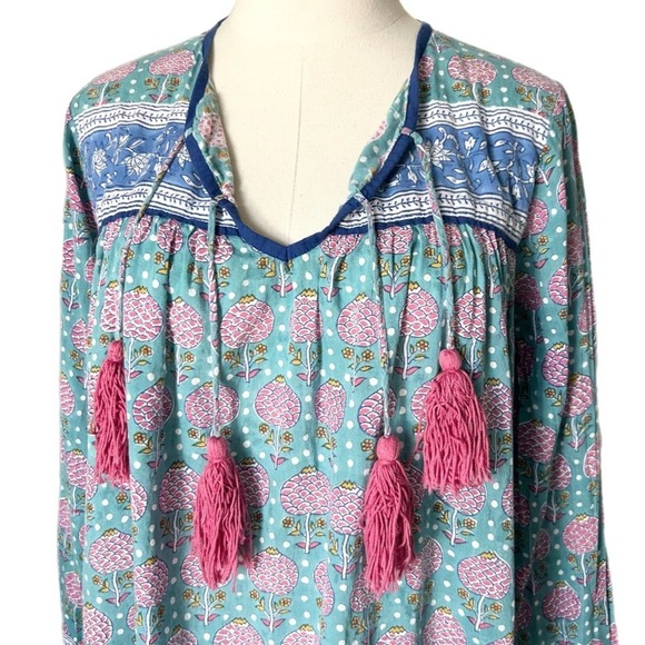 SZ Blockprints for J.Crew Leyla Mini Dress Tassels 100% Cotton Size Medium - Picture 3 of 6